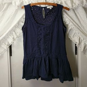 Navy blue tank top with lace detail